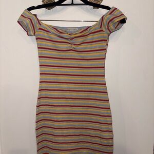 Urban outfitters 90s Y2K Style Striped Rainbow knit bodycon dress Mini Size S